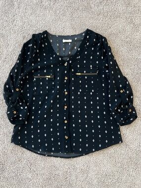 Black Blouse with White Print